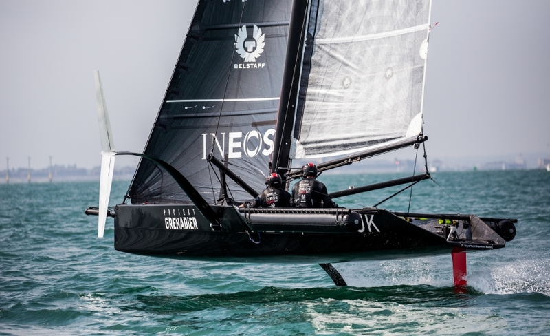 T5 surrogate for AC75 Americas Cup foiling surrogate hits the water